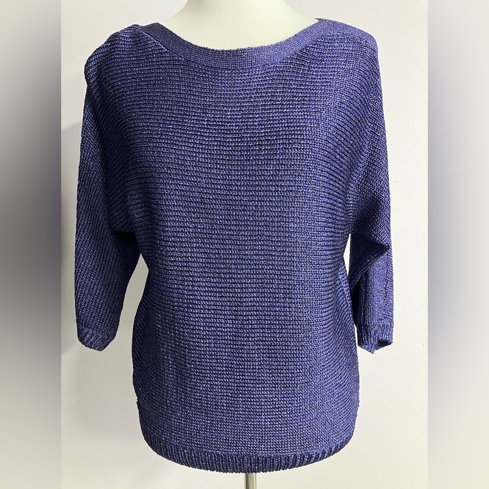 Chico’s Women’s Pullover Sweater/Top, Size 1, Purple/Metallic Gold, 3/4 Sleeves